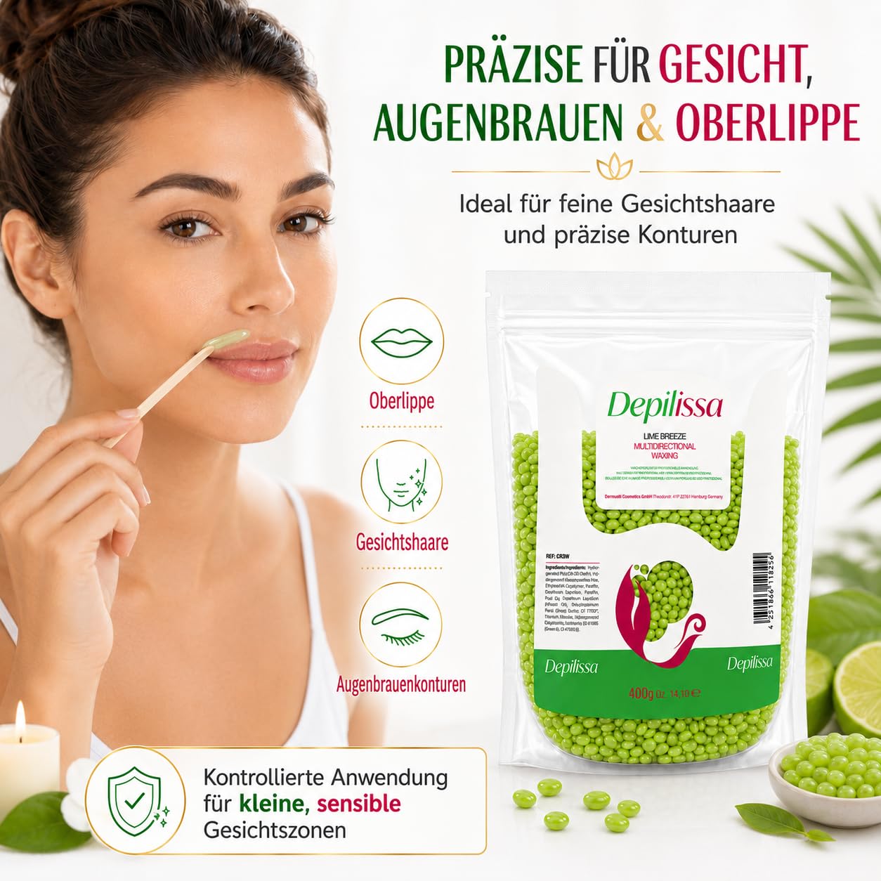 Depilissa Wachsperlen Lime Breeze 400g – Professionelles Heißwachs für Haarentfernung – Stripless Waxing für Männer & Frauen – Für Gesicht, Bikini & Körper
