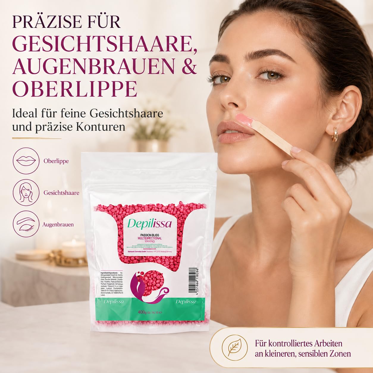Depilissa Wachsperlen Passion Bliss 400g – Professionelles Heißwachs für Haarentfernung – Stripless Waxing für Männer & Frauen – Für Gesicht, Bikini & Körper