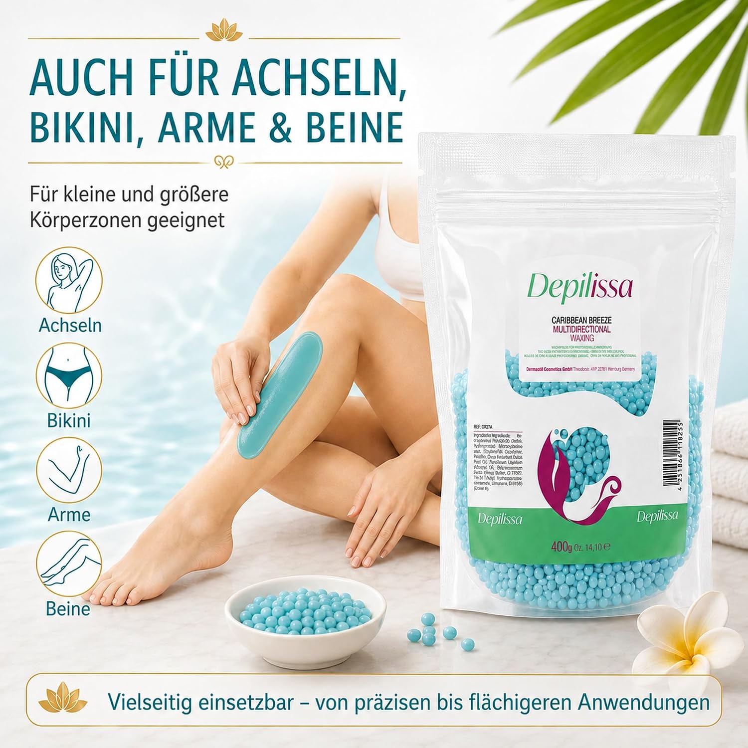 Depilissa Wachsperlen Caribbean Breeze 400g – Professionelles Heißwachs für Haarentfernung – Stripless Waxing für Männer & Frauen – Für Gesicht, Bikini & Körper