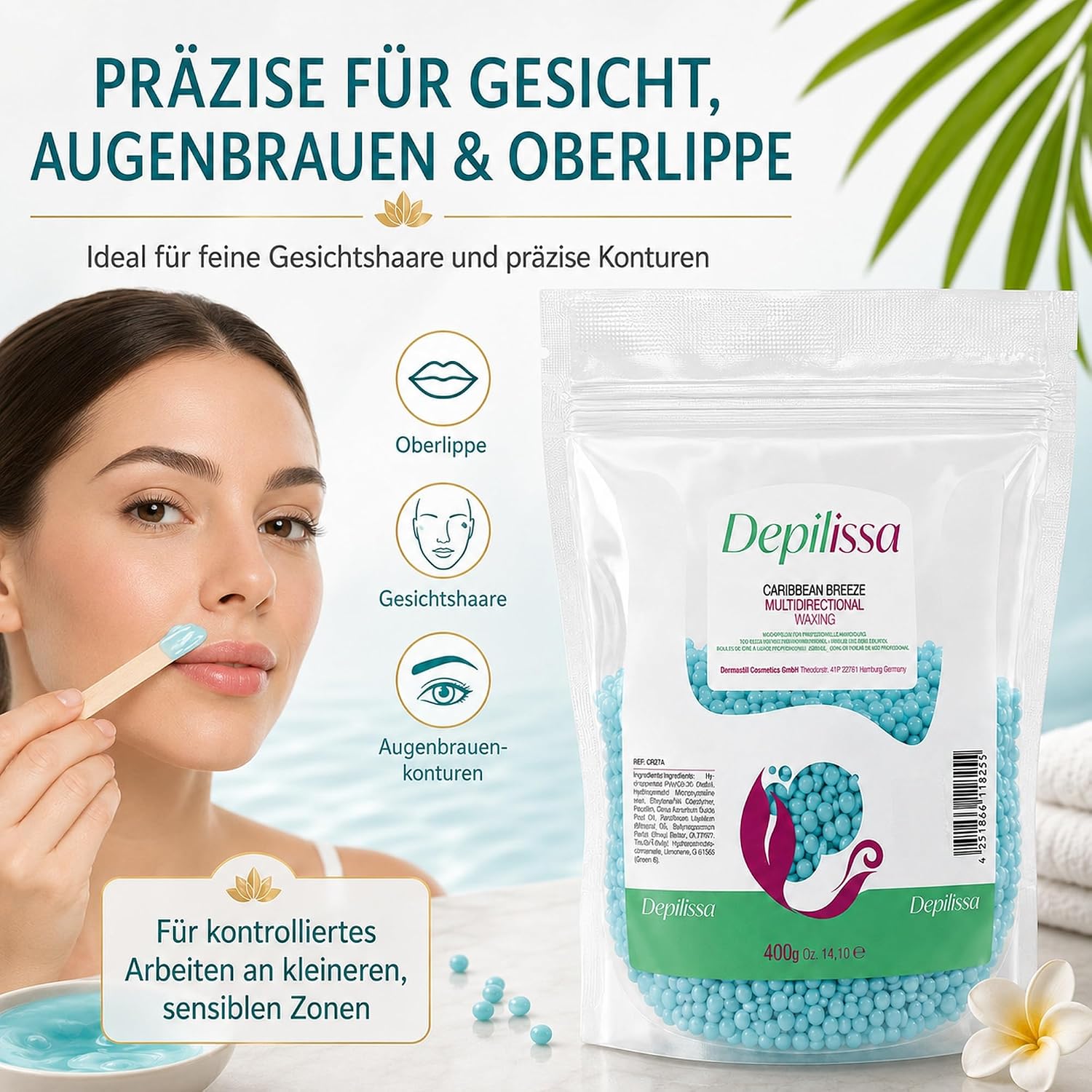 Depilissa Wachsperlen Caribbean Breeze 400g – Professionelles Heißwachs für Haarentfernung – Stripless Waxing für Männer & Frauen – Für Gesicht, Bikini & Körper